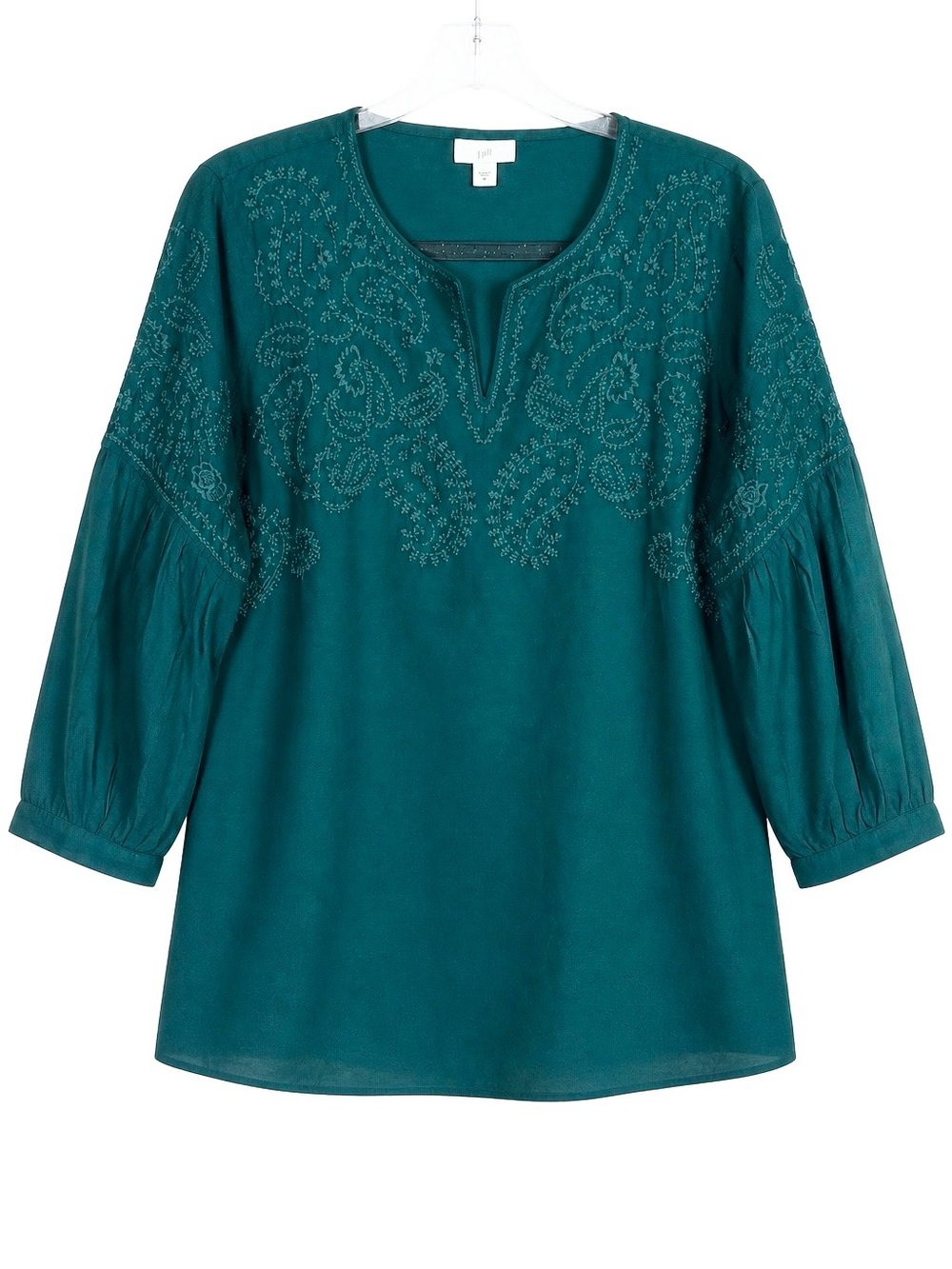 J.Jill Teal Embroidered Cotton Viscose Peasant Blouse Tunic Top